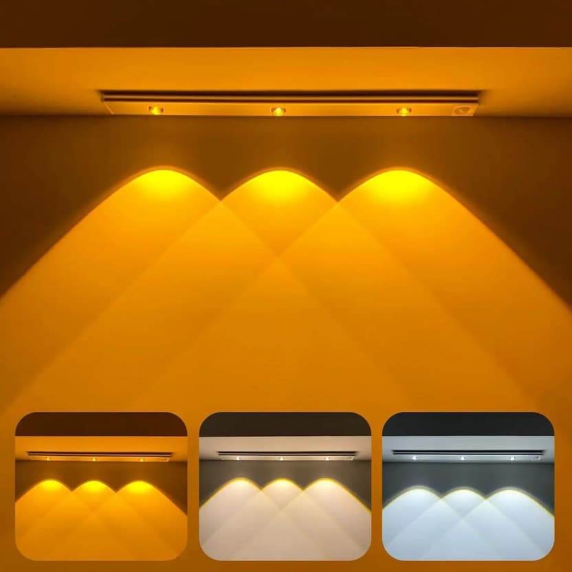 Zontic Motion Sensor Cabinet Light USB Rechargeable 3 Colors