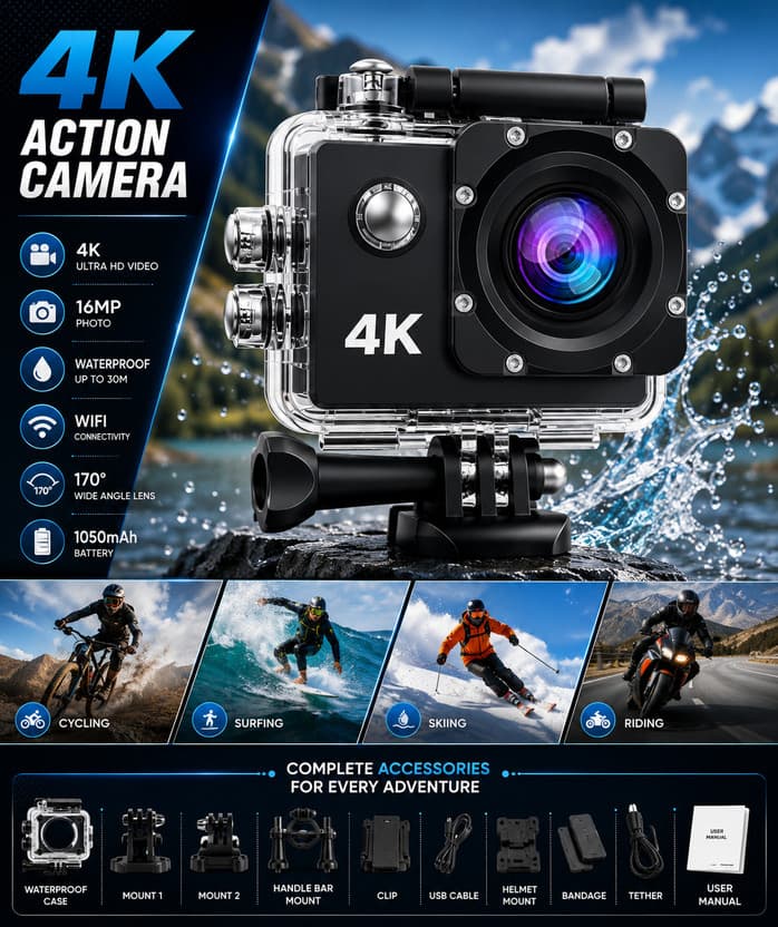 ANCAM Professional 4K Action Camera Black