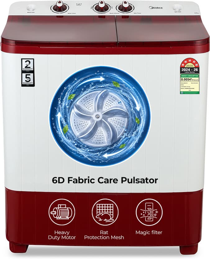 Midea MWMSA065PDX(MW) 6.5 kg Semi Automatic Top Load Washing Machine